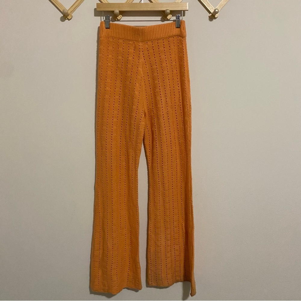 NWT By Together Anthropologie Orange Knit Flare Pants size Medium - Picture 8 of 9